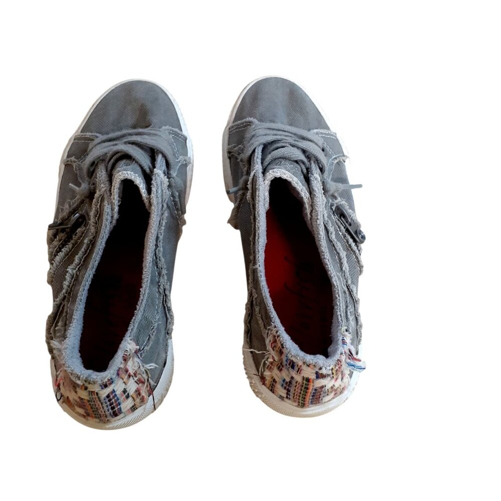 Blowfish Malibu Fruit-k Sneaker Shoes Womens Size 6 Gray Zipper Frayed Edge - Picture 3 of 5